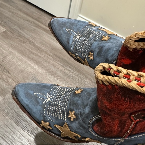 Liberty Black Azul Americana Flag Leather Cowboy Western Bootie Boots - Picture 9 of 13